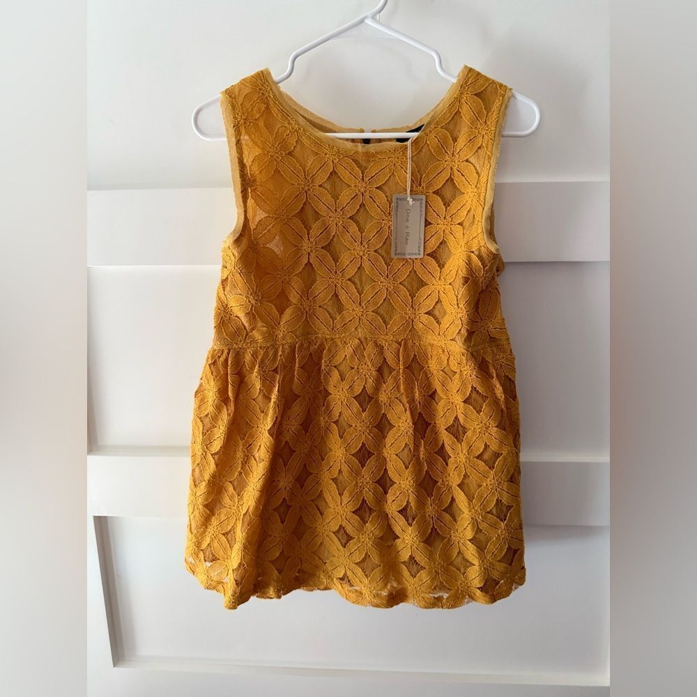 Anthropologie Doe & Rae Mustard Lace Top Blouse XL zip back